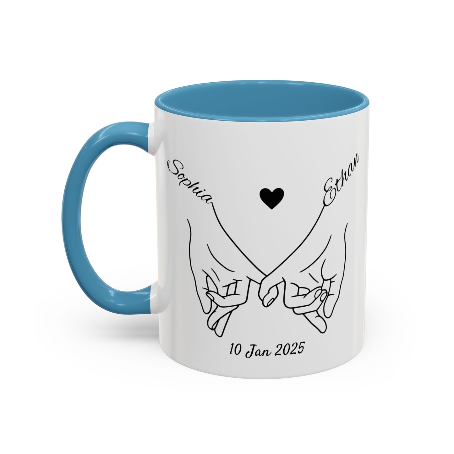 Holding Hands Couple Mug | Personalized Names & Date Coffee Cup | Custom Line Art Love Mug | Valentine Anniversary Gift for Couples