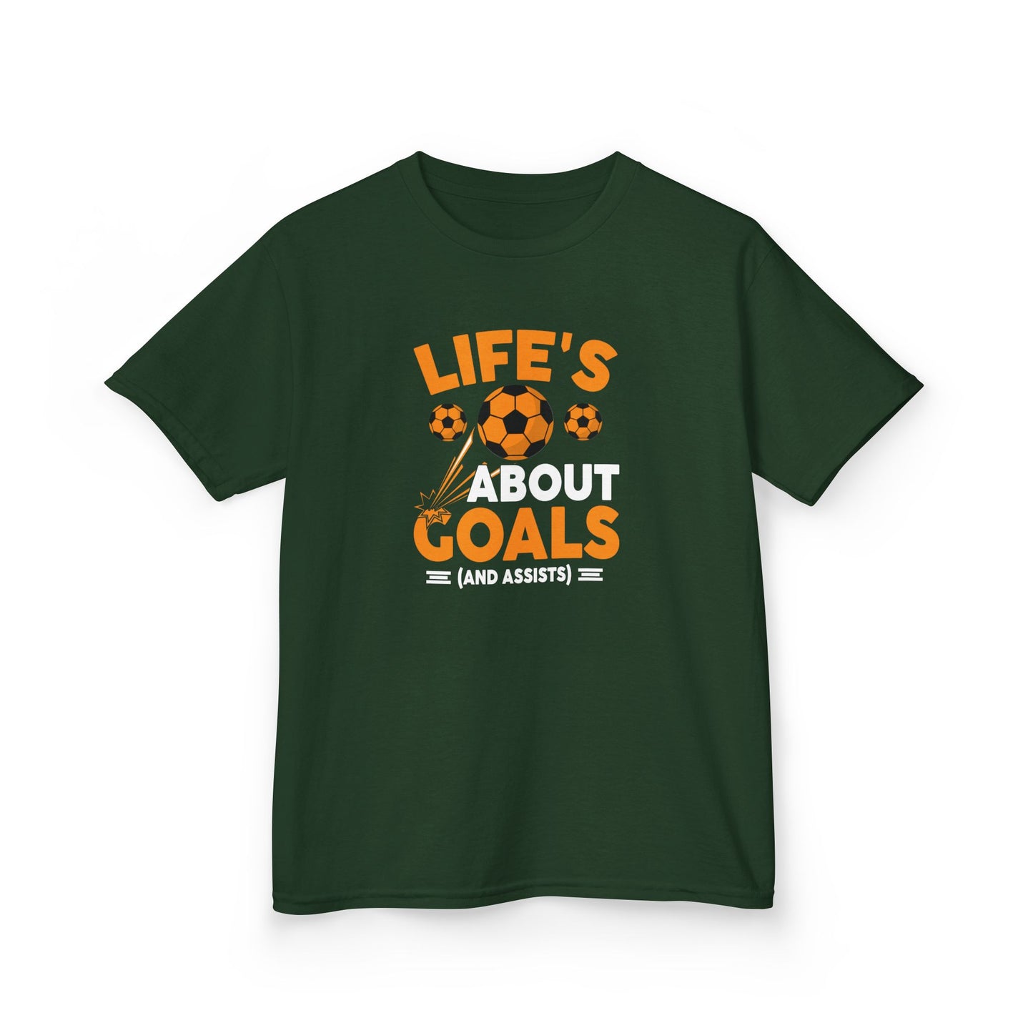 Life's About Goals Kids T-Shirt | Soccer Graphic Tee | Fun Teamwork Shirt for Boys & Girls | Cotton Youth Sports Top, FIFA World Cup 2026