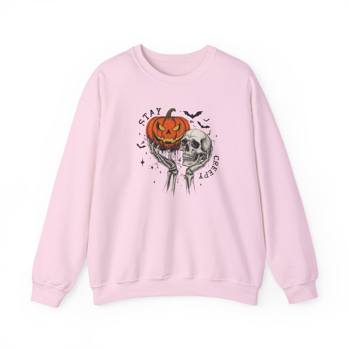 Stay Creepy Crewneck Sweatshirt, Halloween Sweater, Cozy Fall Apparel, Spooky Gift, Pumpkin Skull Design, Halloween Celebration