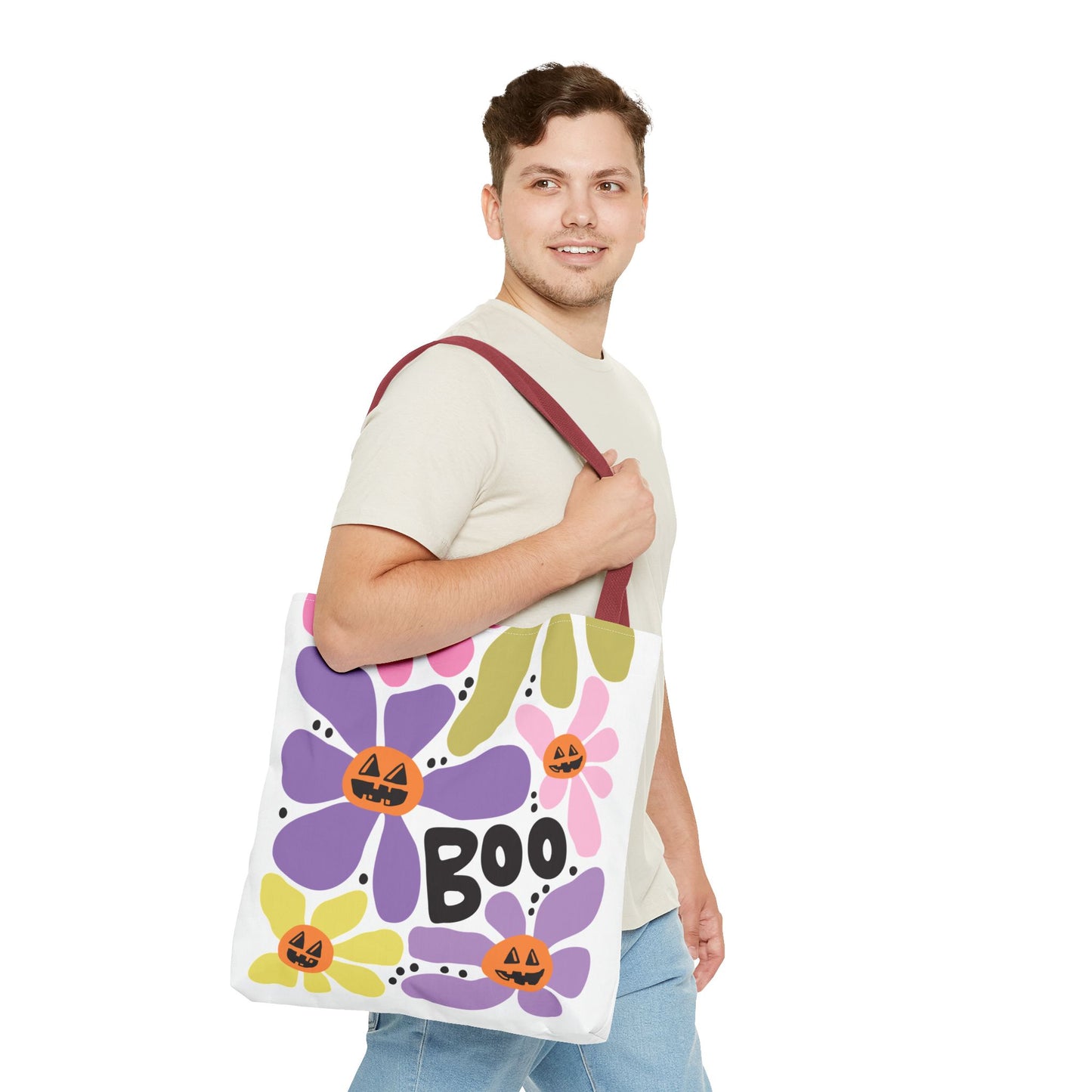 Halloween Floral Tote Bag, Eco-Friendly Shopping Tote, Seasonal Gift Bag, Trick or Treat Tote, Fall Decor Carryall