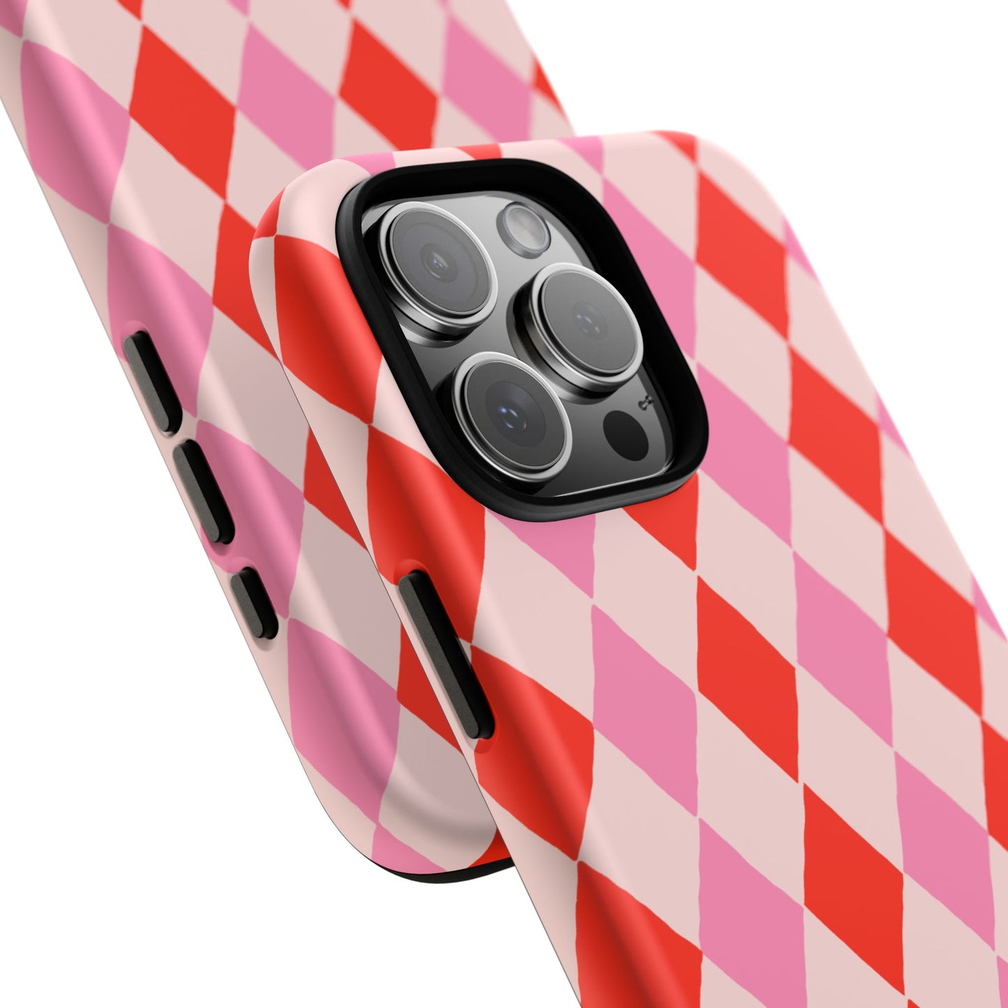 Tough Cases with Red Pink Diamonds, Retro Checkerboard iPhone Case And Samsung Case, Slim Fit Phone Case, Stylish Gift