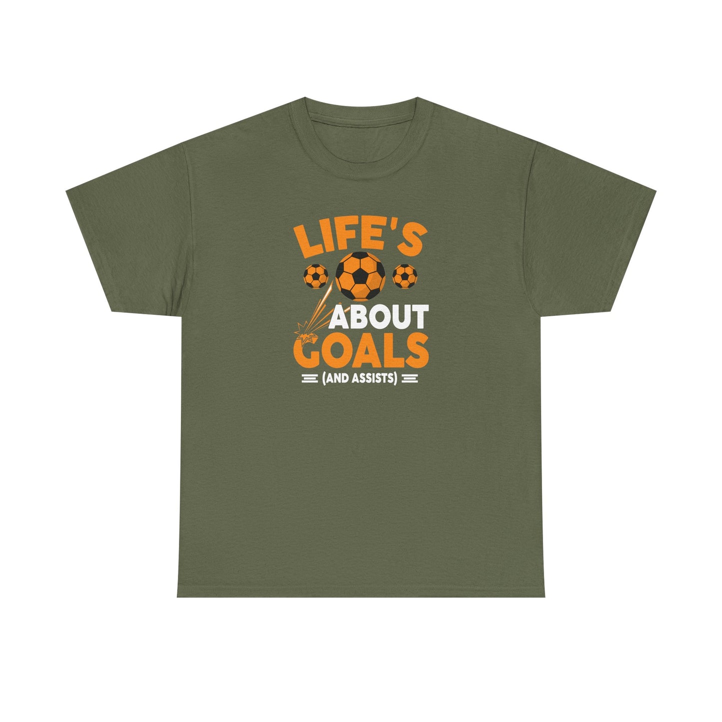 Life's About Goals Soccer T-Shirt | Soccer Quote Tee | Sports Shirt for Players, Coaches & Fans | Teamwork Cotton Tee