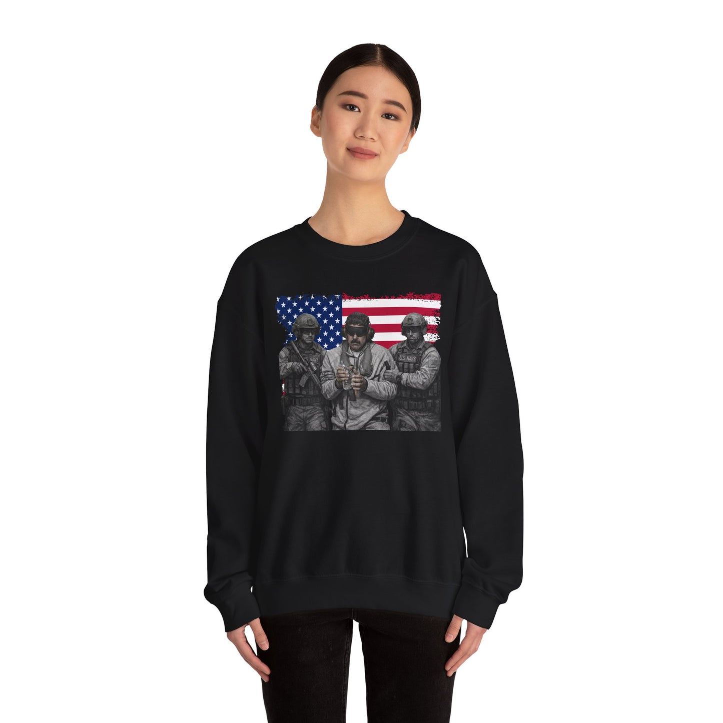 Maduro Captured 2026 Venezuela Libre Sweatshirt, Patriotic Military Graphic Crewneck, American Flag Soldier Tribute, Support Pullover