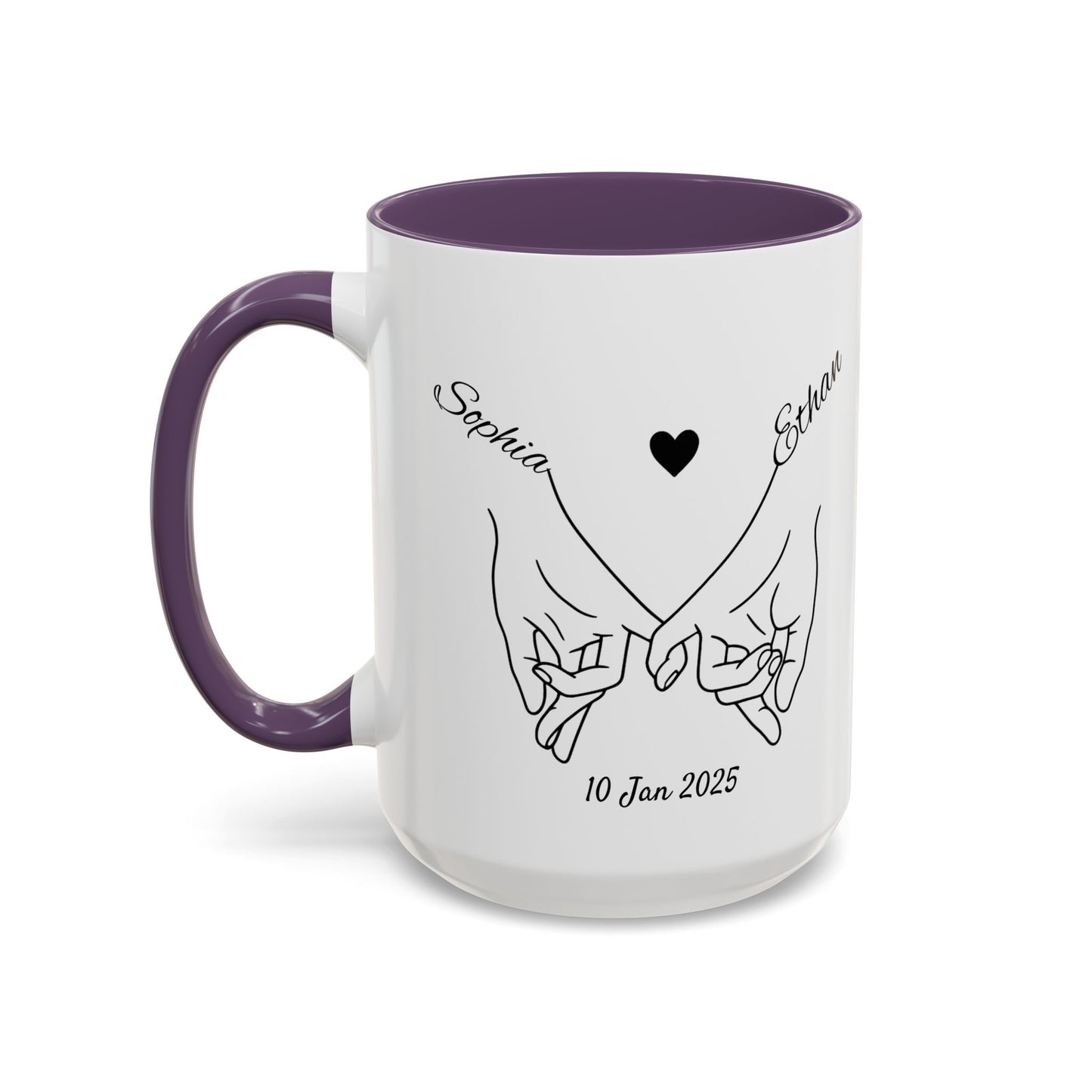 Holding Hands Couple Mug | Personalized Names & Date Coffee Cup | Custom Line Art Love Mug | Valentine Anniversary Gift for Couples