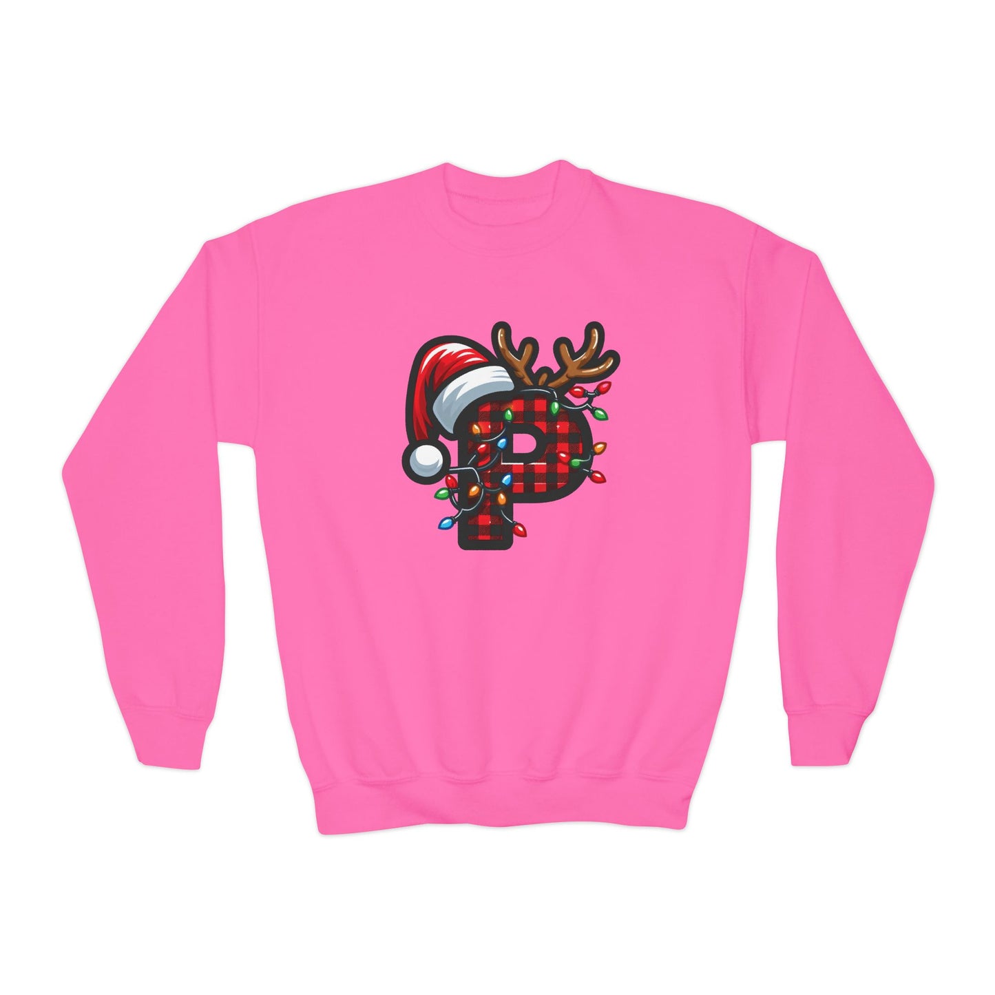 Festive Youth Crewneck Sweatshirt with Christmas Reindeer and Santa Hat, Holiday Gift for Kids, Winter Wear, Cozy Sweater, Christmas Apparel