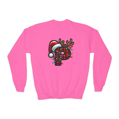 Festive Youth Crewneck Sweatshirt with Christmas Reindeer and Santa Hat, Holiday Gift for Kids, Winter Wear, Cozy Sweater, Christmas Apparel