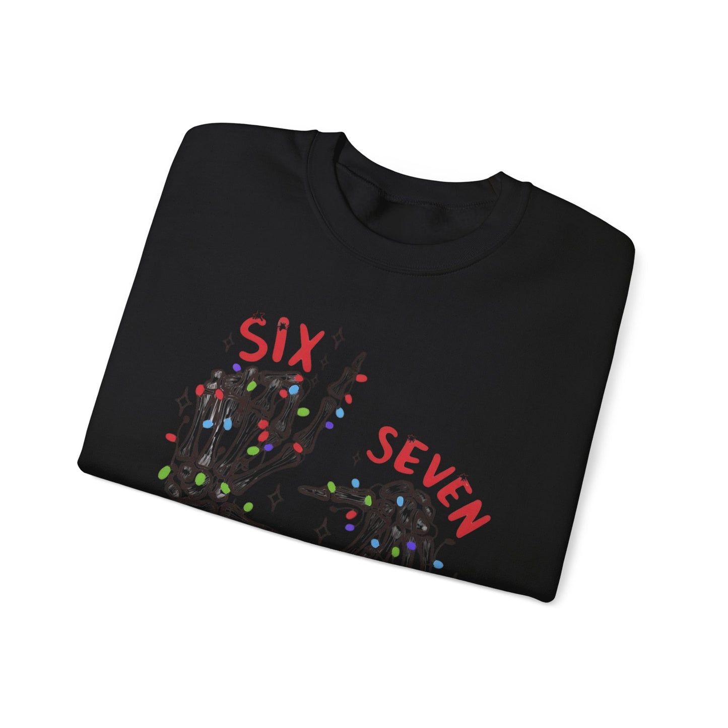 Six Seven Skeleton Hands Sweatshirt Funny Halloween Christmas Crewneck for Men & Women  Cozy Skeleton Hand Lights Pullover, Gift for Friends
