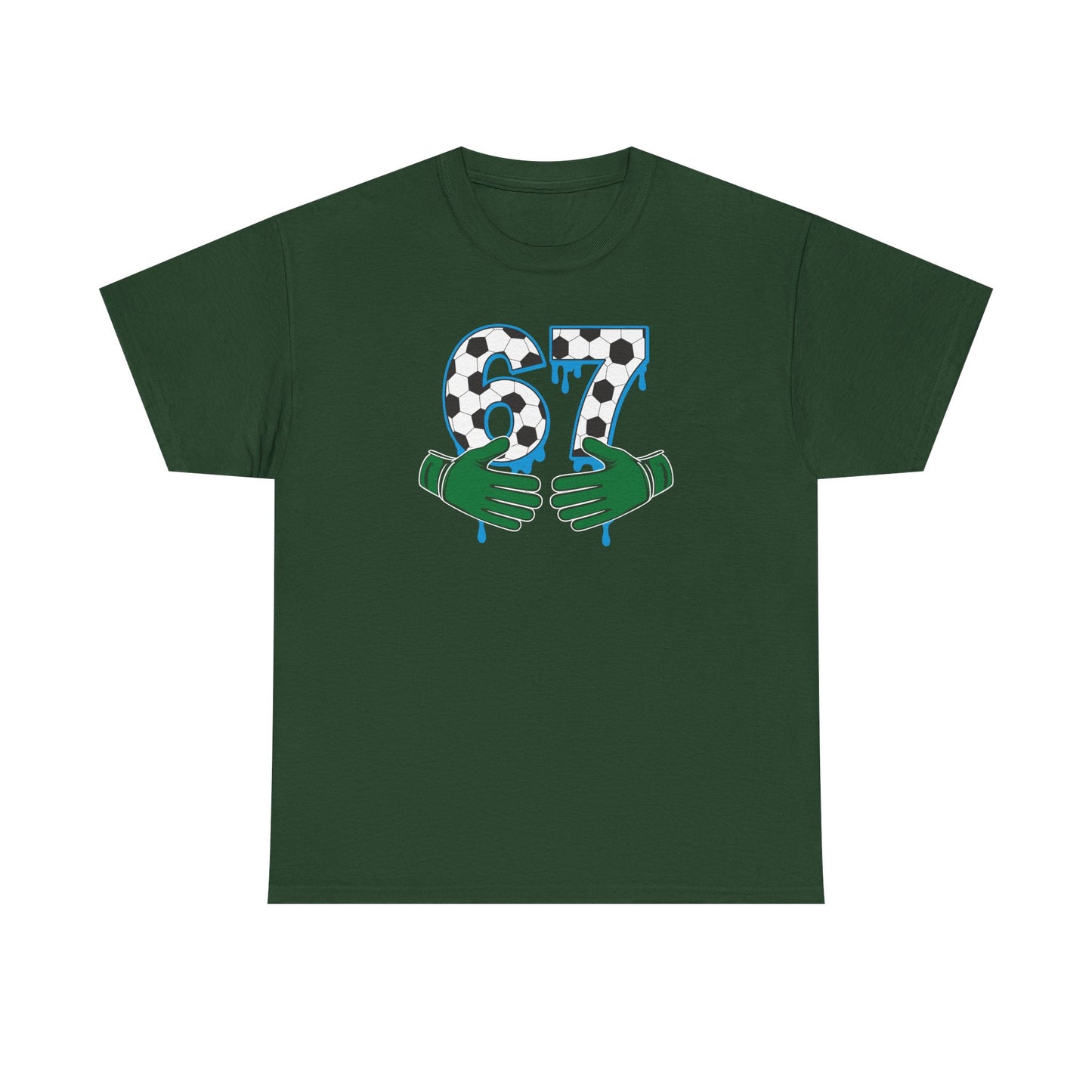 Dripping 97 Number Graphic Tee, Streetwear Checkerboard T-Shirt with Green Hands, Artsy Unisex Cotton Shirt