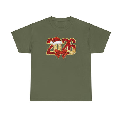 2026 New Year Shirt | Festive Christmas Tee with Santa Hat & Bow | Happy New Year T-Shirt | Holiday Party Outfit Gift