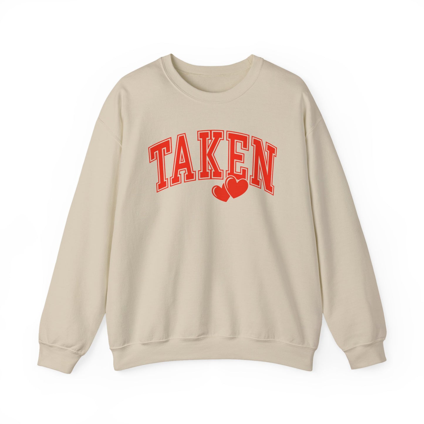 Taken Heart Graphic Sweatshirt, Red Collegiate Letters Crewneck, Cute Valentine Pullover, Cozy Gift for Her, Romantic Couple Sweater