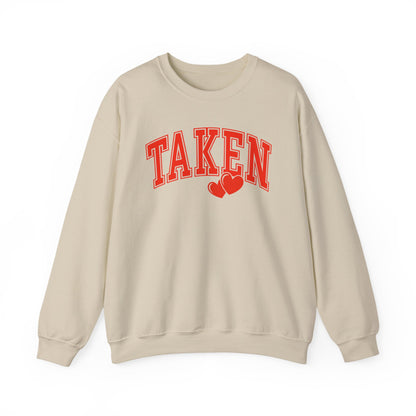 Taken Heart Graphic Sweatshirt, Red Collegiate Letters Crewneck, Cute Valentine Pullover, Cozy Gift for Her, Romantic Couple Sweater