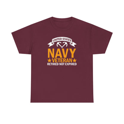 Navy Veteran Heavy Cotton T-Shirt, Gifts for Veterans, Memorial Day, Patriotic Apparel, Retired Not Expired, Gift for dad