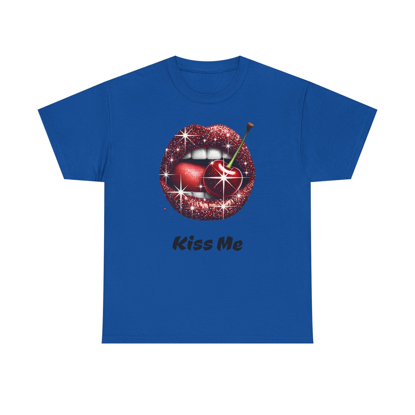 Glitter Lips Cherry Kiss Me Tee, Retro Pinup Graphic Shirt, Flirty Pop Art T-Shirt, Vintage Style Cotton Tee