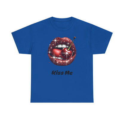 Glitter Lips Cherry Kiss Me Tee, Retro Pinup Graphic Shirt, Flirty Pop Art T-Shirt, Vintage Style Cotton Tee