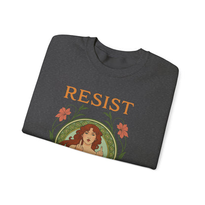 Resist Art Nouveau Woman Sweatshirt, Feminist Vintage Crewneck, Floral Botanical Activist Pullover, Empowerment Gift, Cozy Fall Layer