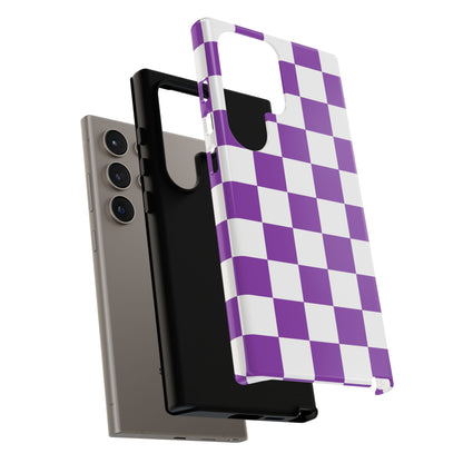 Purple Checkered Phone Case, Samsung Galaxy S25, S25 Plus, S24, S24 Plus, S24 Ultra, S23, S22, S22 Plus, S21 Ultra, S21 FE, S20+