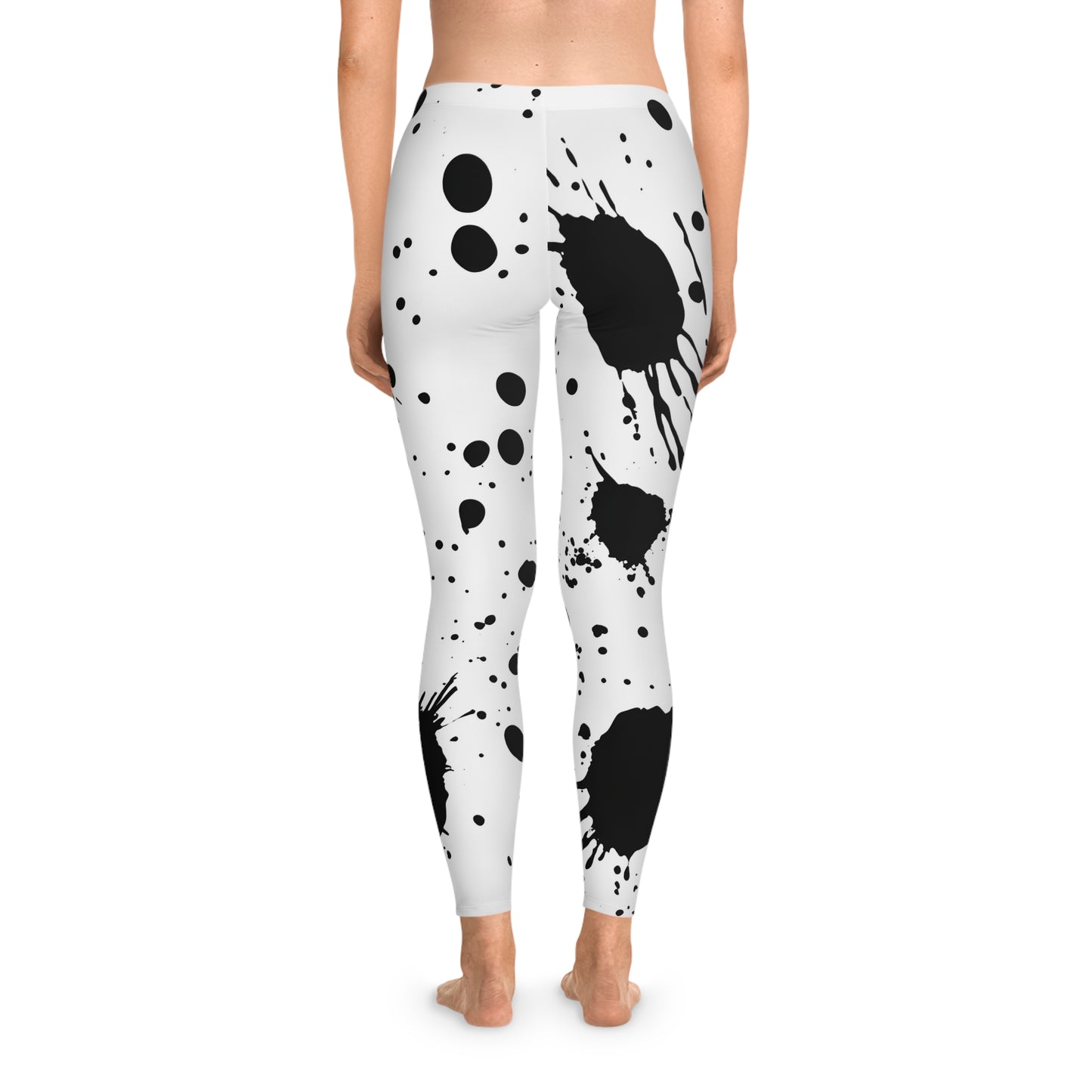 Artistic Black Splash Stretchy Leggings, Stylish Yoga Pants, Comfortable Activewear, Trendy Fitness Apparel