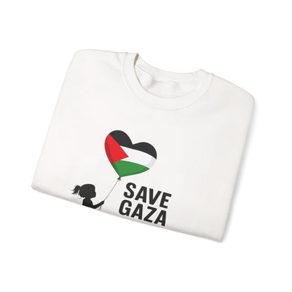 Save Gaza Crewneck Sweatshirt, Protest Apparel, Activist Fashion, Unisex Heavy Blend, Gift for Human Rights Advocates