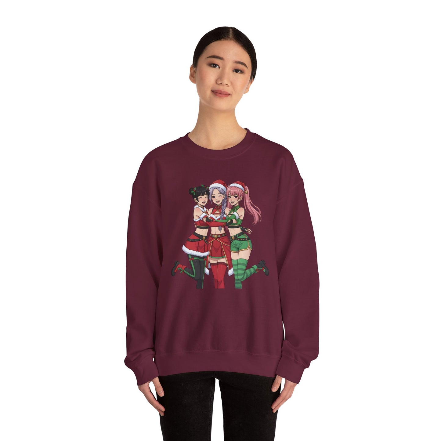 Anime Christmas Sweatshirt, Kawaii Girls Holiday Crewneck, Cute Anime Xmas Sweater, Cozy Otaku Gift, Holiday Kawaii Trio Shirt