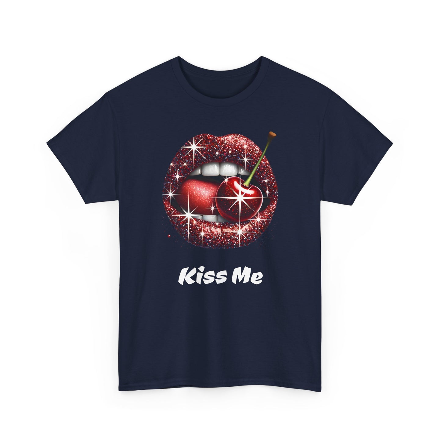 Glitter Lips Cherry Kiss Me Tee, Retro Pinup Graphic Shirt, Flirty Pop Art T-Shirt, Vintage Style Cotton Tee