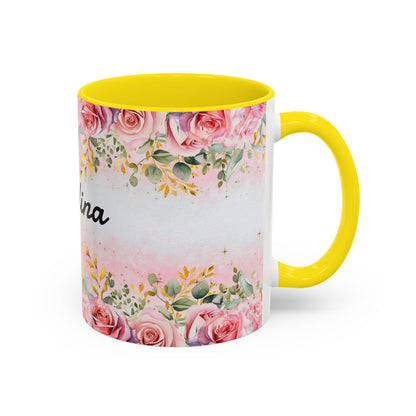 Personalized Floral Accent Coffee Mug, Custom Gift for Her, Birthday Mug, Floral Drinkware, Mother's Day Gift