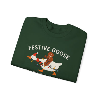 Festive Goose on the Loose Sweatshirt, Funny Christmas Gingerbread Crewneck, Holiday Lights Shirt, Cozy Winter Gift for Her and Him