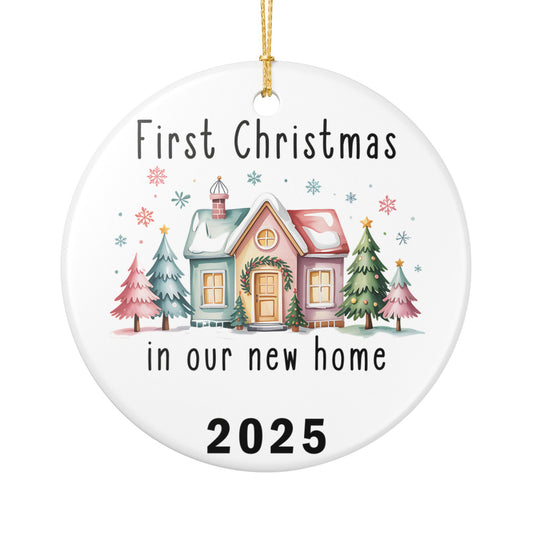 First Christmas in Our New Home 2025 Ornament, New Home Christmas Gift, Watercolor Cottage Ornament, Ceramic Housewarming Keepsake