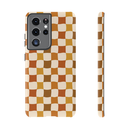 Boho Checked Phone Case, Checkerboard Design, Durable Protection, Phone Cover, Phone case For iPhone and Samsung, Trendy Phone Cover