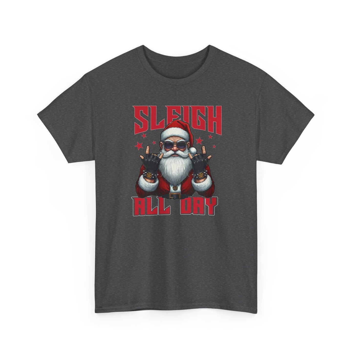 Funny Santa Sleigh All Day T-Shirt | Cool Christmas Graphic Tee | Rocker Santa Shirt | Holiday Humor Gift