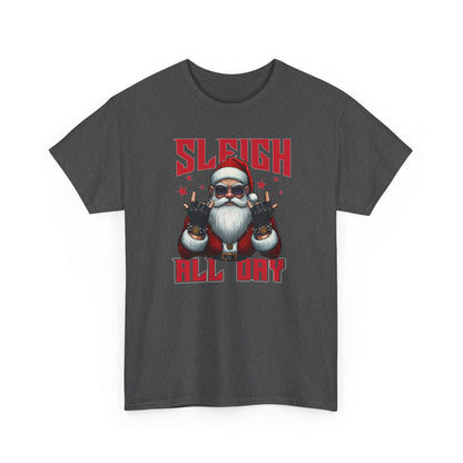 Funny Santa Sleigh All Day T-Shirt | Cool Christmas Graphic Tee | Rocker Santa Shirt | Holiday Humor Gift