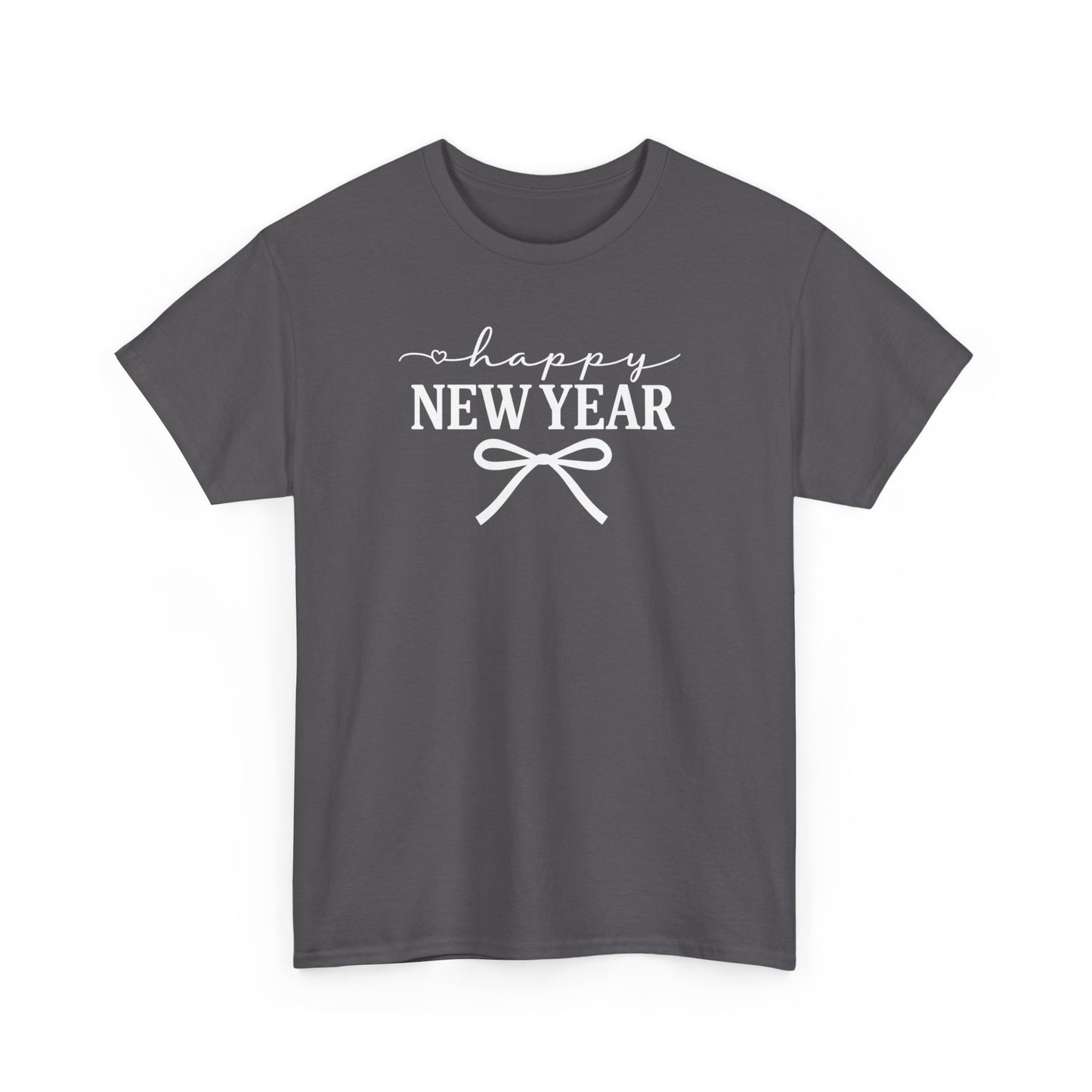 Happy New Year Bow T-Shirt, Minimalist New Year Typography Tee, Holiday Graphic Shirt, New Year's Eve Outfit, Casual Festive Top
