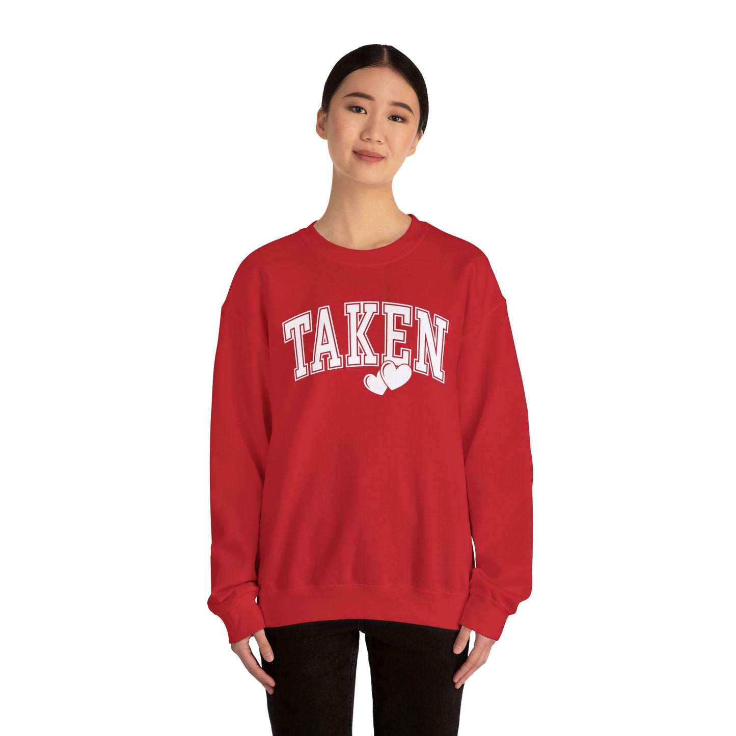 Taken Heart Graphic Sweatshirt, Red Collegiate Letters Crewneck, Cute Valentine Pullover, Cozy Gift for Her, Romantic Couple Sweater