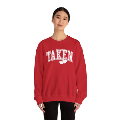 Taken Heart Graphic Sweatshirt, Red Collegiate Letters Crewneck, Cute Valentine Pullover, Cozy Gift for Her, Romantic Couple Sweater