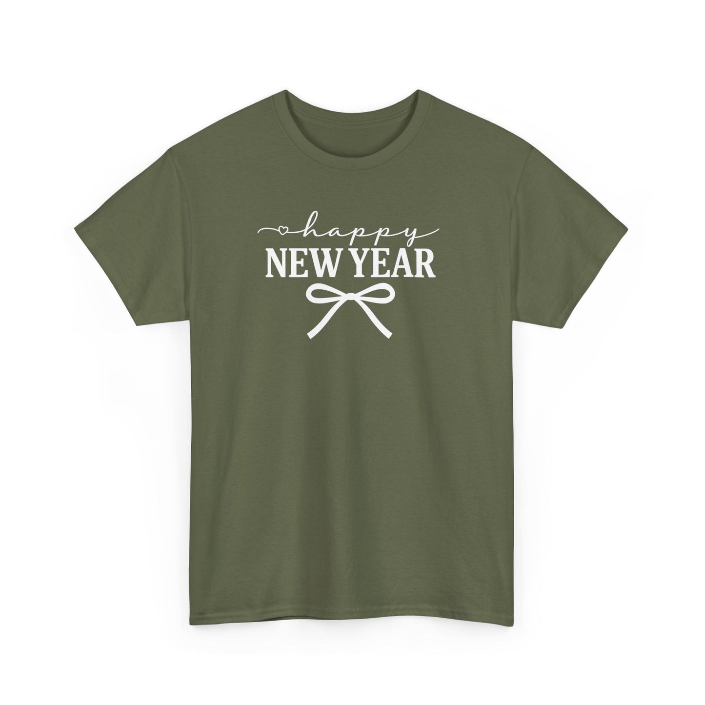 Happy New Year Bow T-Shirt, Minimalist New Year Typography Tee, Holiday Graphic Shirt, New Year's Eve Outfit, Casual Festive Top
