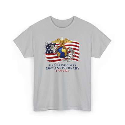 US Marine Corps 250th Anniversary T-Shirt Eagle, Globe Anchor with American Flag (1776-2026)