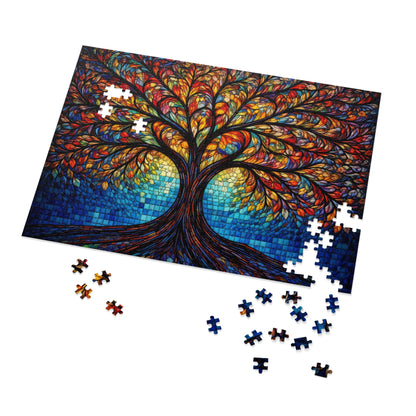 Tree of Life Jigsaw Puzzle, Colorful Stained Glass Mosaic Puzzle with Tin, Adult Puzzle Gift, Art Jigsaw