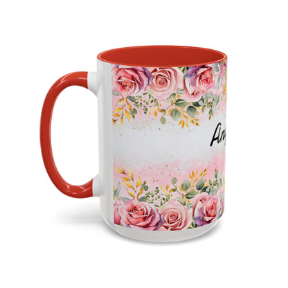 Personalized Floral Accent Coffee Mug, Custom Gift for Her, Birthday Mug, Floral Drinkware, Mother's Day Gift