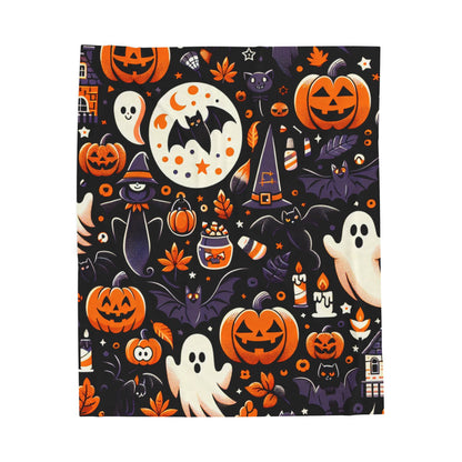 Halloween Blanket, Spooky Velveteen Throw, Autumn Plush Blanket, Cozy Home Decor, Warm Gift for Her, Halloween Bedding, Halloween Gift for