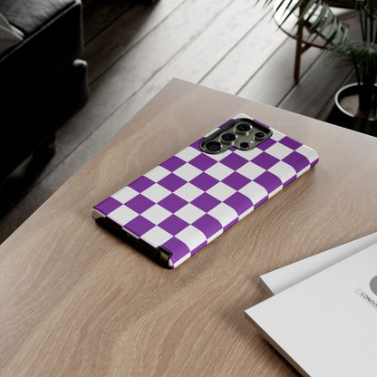 Purple Checkered Phone Case, Samsung Galaxy S25, S25 Plus, S24, S24 Plus, S24 Ultra, S23, S22, S22 Plus, S21 Ultra, S21 FE, S20+