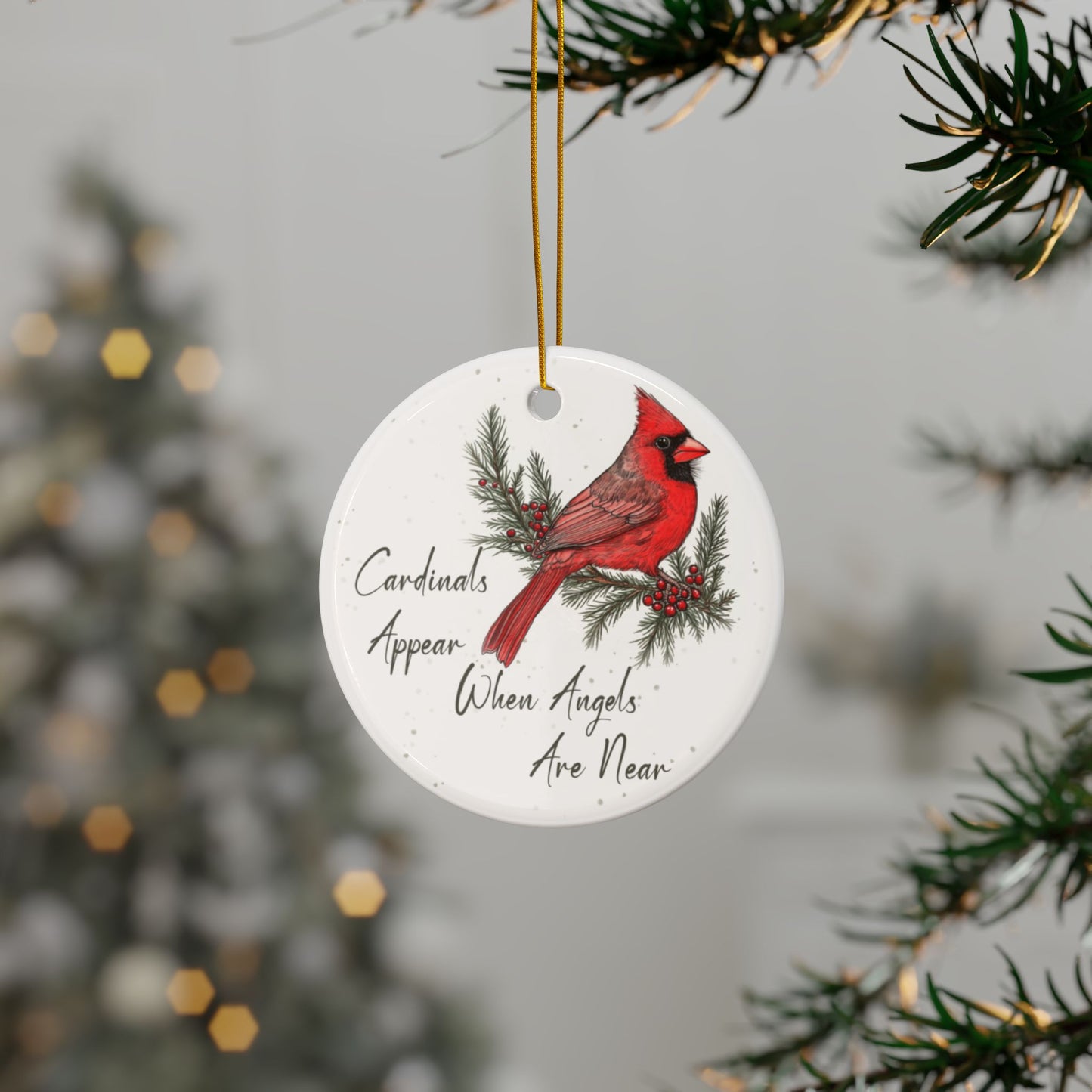 Cardinal Artwork Ornament, Double-Sided Ceramic Cardinal Christmas Ornament, Winter Bird Decoration, Red Cardinal Holiday Keepsake