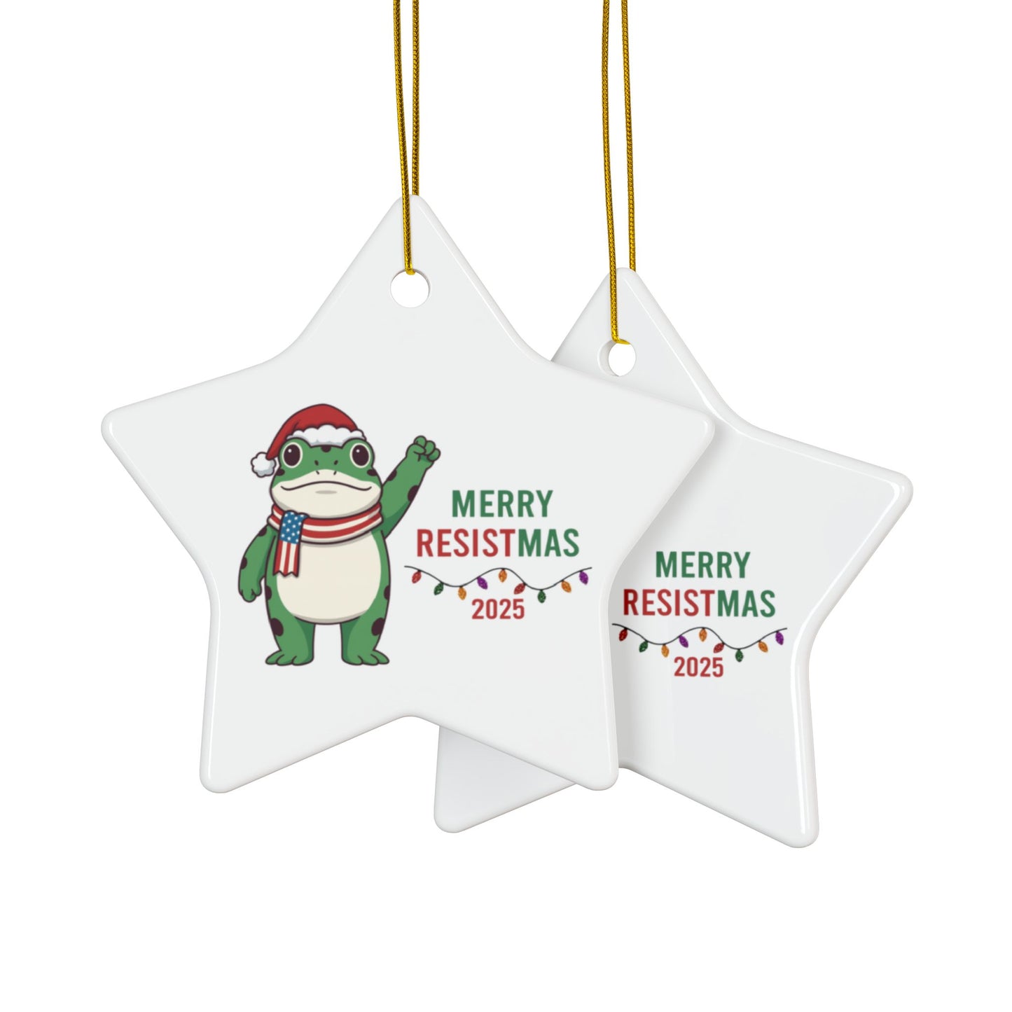 Merry Resistmas Freedom Frog Ornament 2025 – Double-Sided Political Humor Christmas Decor | Funny Activist Ornament | Freedom Frog Meme Gift