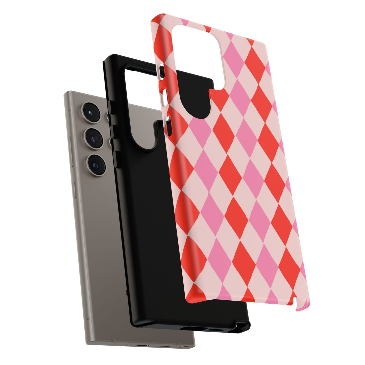 Tough Cases with Red Pink Diamonds, Retro Checkerboard iPhone Case And Samsung Case, Slim Fit Phone Case, Stylish Gift