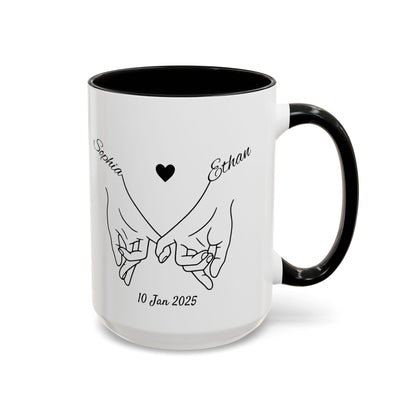 Holding Hands Couple Mug | Personalized Names & Date Coffee Cup | Custom Line Art Love Mug | Valentine Anniversary Gift for Couples