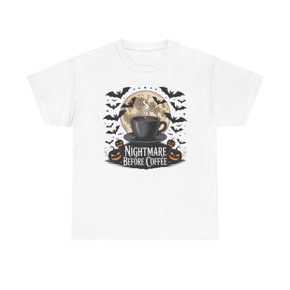 Halloween Coffee Tee, Unisex Heavy Cotton T-Shirt, Nightmare Before Coffee Shirt, Spooky Graphic Tee, Fall Seasonal Apparel