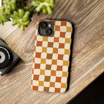 Boho Checked Phone Case, Checkerboard Design, Durable Protection, Phone Cover, Phone case For iPhone and Samsung, Trendy Phone Cover