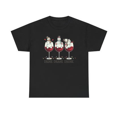 Drink Drank Drunk Christmas Shirt | Funny Holiday Wine Shirt | Snowman Christmas Tee | Drinking Humor Gift for Friends
