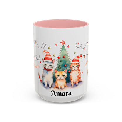 Personalized Festive Cat Accent Coffee Mug, Holiday, Christmas, Unique Gift, Home Decor, Cute Cat Lovers, Christmas Day Gift