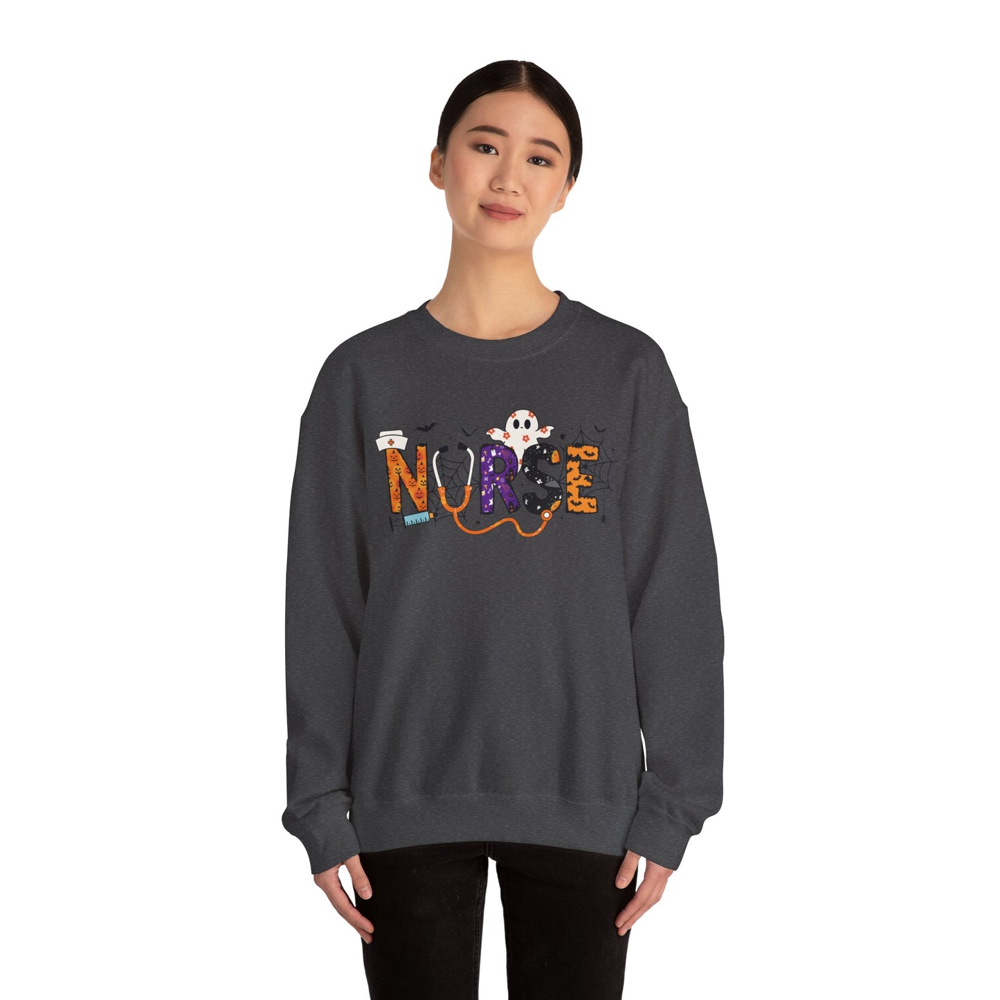 Nurse Themed Crewneck Sweatshirt - Cozy Nursing Apparel, Perfect Gift for Healthcare Workers, Halloween Style, Comfortable Unisex