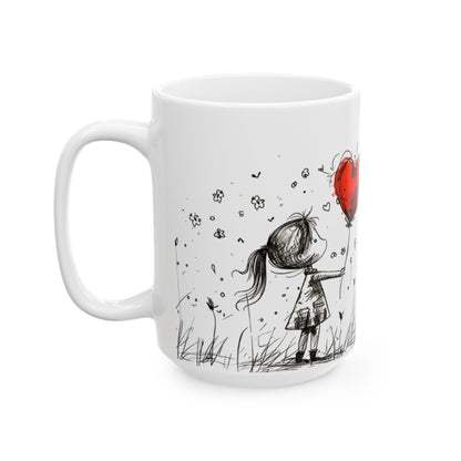 Whimsical Love Ceramic Mug, Cute Gift for Romance, Housewarming, Cozy Coffee Cups,, Perfect for Valentine's Day, Gift for her