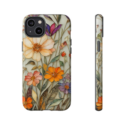 Phone case For iPhone & Samsung, Wildflower Mosaic MagSafe iPhone Case: Botanical Floral Design iPhone